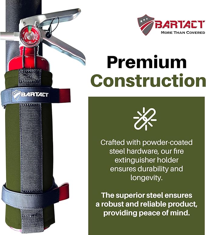 Bartact - 2.5 lb Roll Bar Fire Extinguisher Mount for Vehicle Holder, Adjustable Fire Extinguisher Holder Mount, US Made Universal Vehicle Fire Extinguisher Holder Fits All Roll Bars (Olive)