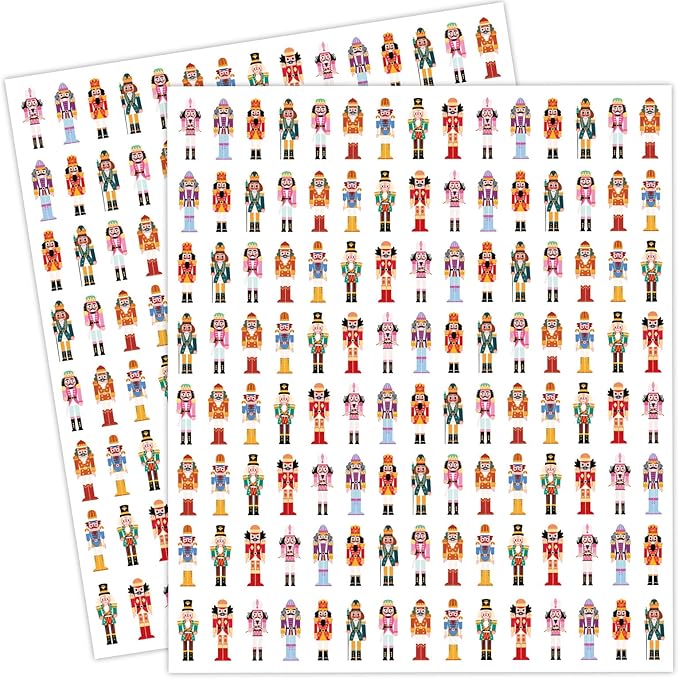 JarThenaAMCS 2400 Pcs Christmas Mini Sticker Paper Decal Xmas Nutcracker Self-Adhesive Sticker for Envelope Scrapbook Gift DIY Supplies, 0.5 in