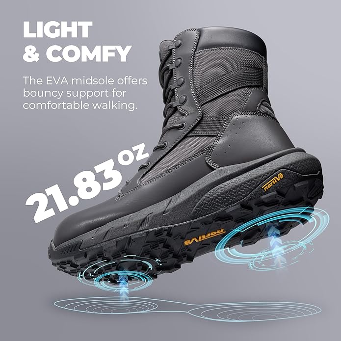 NORTIV 8 Men's 8" Composite Toe Work Boots, Lightweight Side Zipper ASTM F2412-24 & ASTM F2913-24 Safety Military Boots for All-Day Comfort, Peakforce-Nano