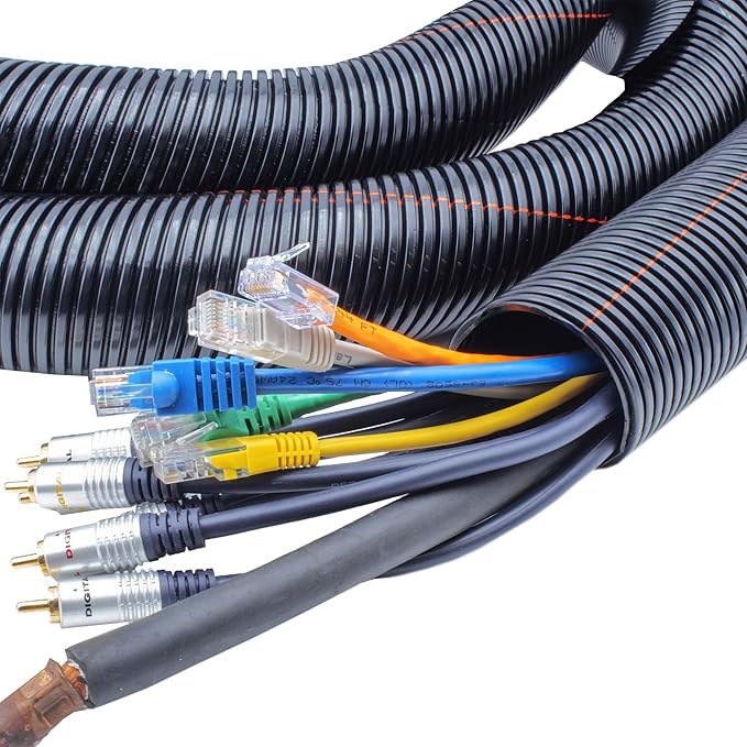 Electriduct 3/8" UV Rated Non-Slit Flame Retardant Wire Loom Black Tubing Flexible Corrugated Conduit Cable Hose - 100 Feet