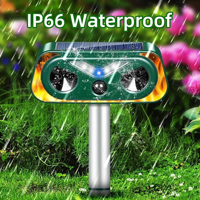 2026 Solar Ultrasonic Animal Repeller Outdoor with Flashing Lights & Motion Sensor,Upgraded Waterproof Animal Deterrent Devices for Deer,Cat,Squirrel,Rabbit,Raccoon,Fox,Skunk Repellent for Yard Garden