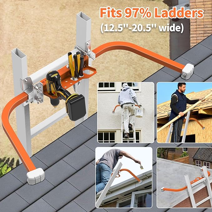 Ladder Stabilizer,Wing Span/Wall Extension Ladder Standoff Arms,Extension Ladder Accessory for Roof Gutter Guard,Heavy Duty Extension Ladder Stabilizer for Roof Ladders Gutter (Orange)