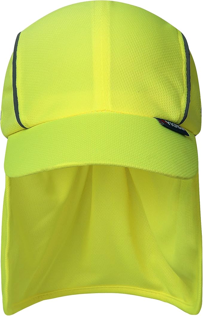 A-SAFETY Mens UV Sun Protection work Cap Safari Hike Cap with Reflective Neck Flap Fishing Orang Yellow Hat