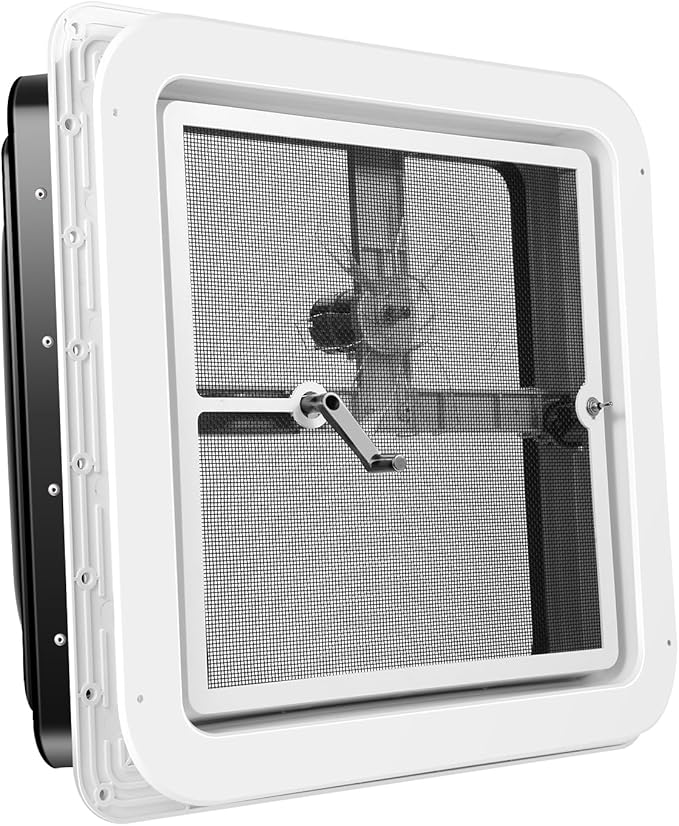 RV Roof Vent 12V Reversible FAN Kit 14" x 14" Manual Lift Black Lid