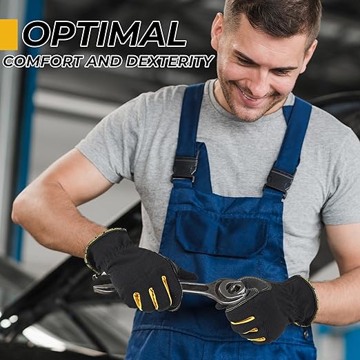 HANDLANDY Work Gloves Mens & Women, Utility Safety Mechanic Working Gloves Touch Screen, Flexible Breathable Yard Work Gloves (Small, Black-Yellwo)