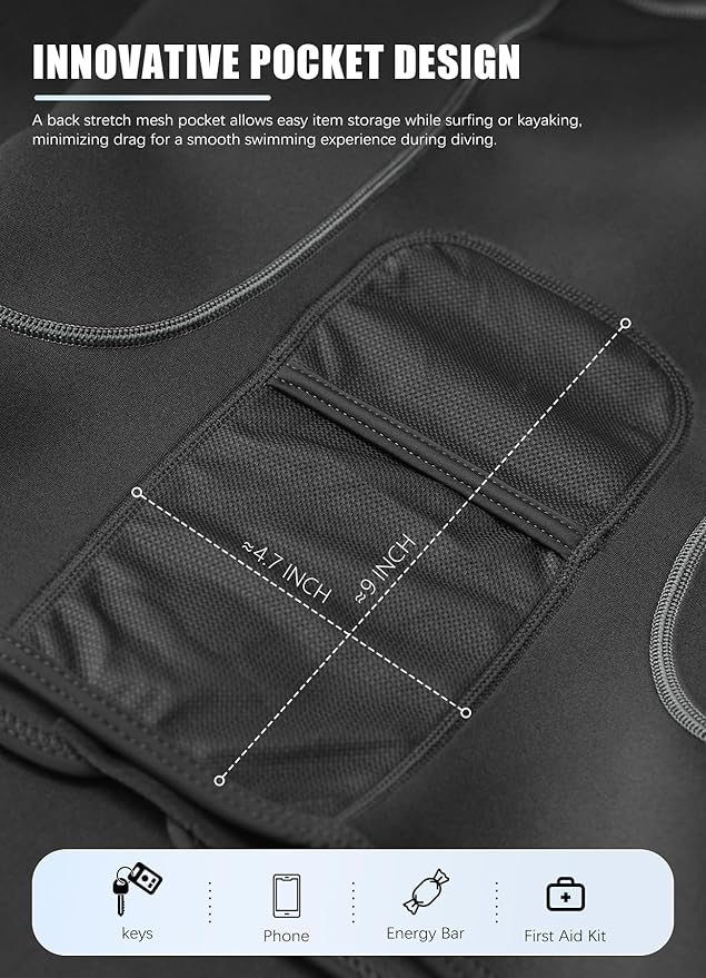 Hevto Men Wetsuit Tops and Vest 3/2mm Neoprene Jacket Surfing Swimming Front Zip Wet Suit for Water Sports