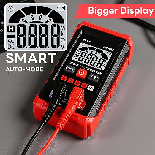 HT123 Digital Multimeter, Automatic AC DC Voltmeter, Non Contact Voltage Tester, Smart Voltage Resistance Tester Multi Meter, Auto-Ranging, Sound & Light Alarms