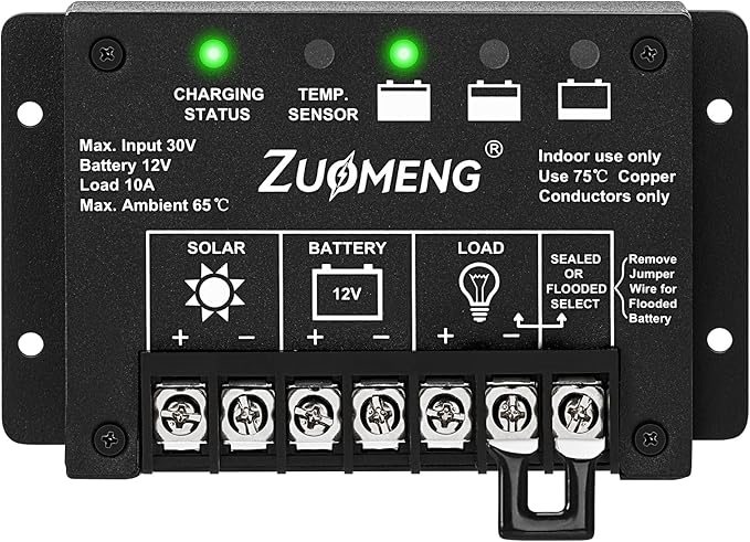 10A PWM Solar Charge Controller for 12V Lead-Acid Battery to Extend Battery Life, with Explosion-Proof Metal Housing, IP68, 4-Stage Charging, LVD, Temp Compensation, for Harsh Industrial Use