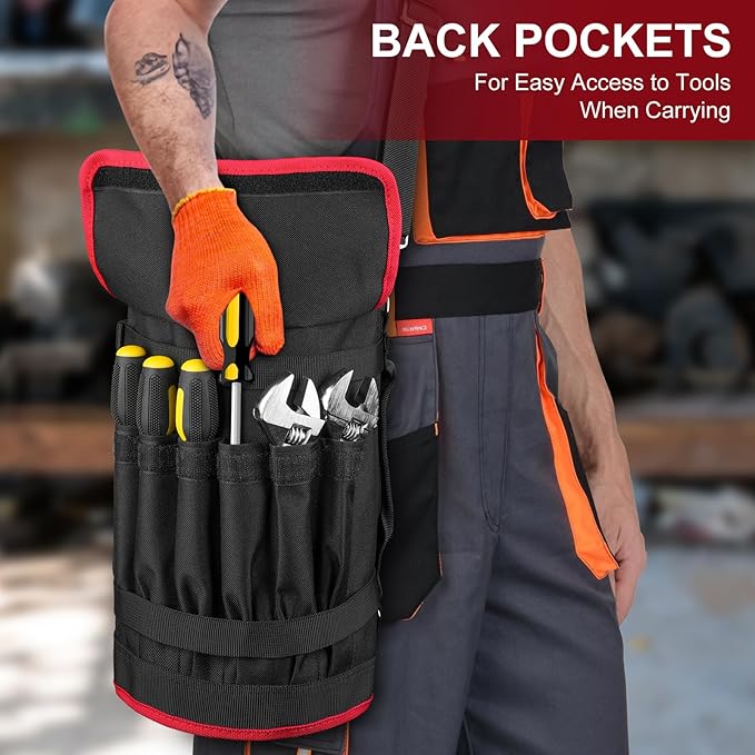 Tool Bag,Large Roll Up Tool Bag Organizer,13 Pockets Tool Roll Storage Pouch,Heavy Duty Portable Tool Storage Carrier Bag for Men,Mechanic,Electrician,Valentines Day Gifts for Men,Black/Red