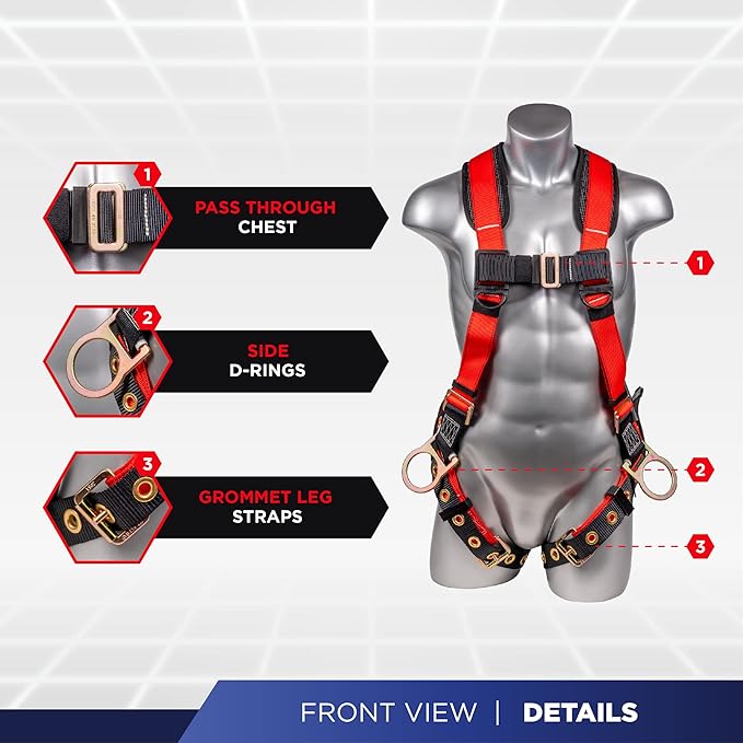 Palmer Safety Fall Protection Safety Harness Kit I Construction Harness + Various Lanyard + D-Ring Extender