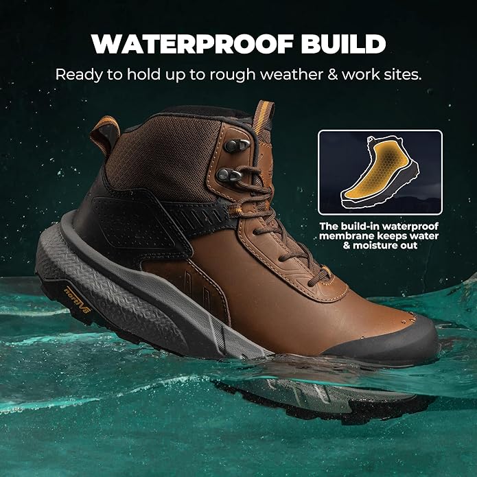 NORTIV 8 Composite Toe Boots for Men – Waterproof Lightweight Non-Slip ASTM F2412-24 & ASTM F2913-24 Safety Work Boots for Warehouse & Construction VaporGuard-Nano
