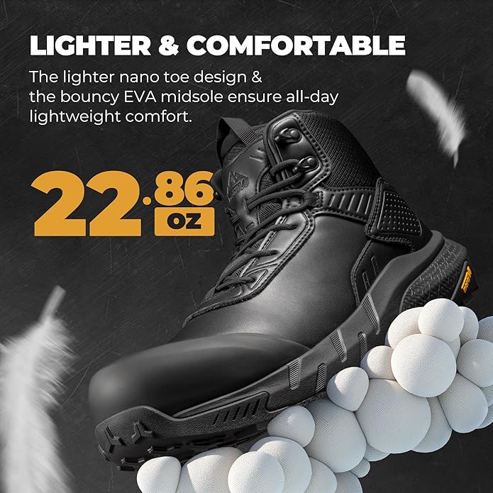 NORTIV 8 Composite Toe Boots for Men – Waterproof Lightweight Non-Slip ASTM F2412-24 & ASTM F2913-24 Safety Work Boots for Warehouse & Construction VaporGuard-Nano