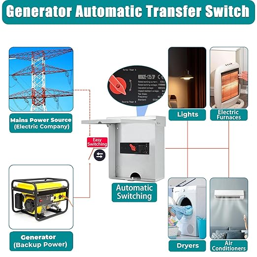 Automatic Transfer Switch, 125 Amp 3 Pole Auto Transfer Switch for Home Generator, 120/240-Volt 30,000W Stronger Stability, for Outdoor and Indoor with Ground, General 60HZ
