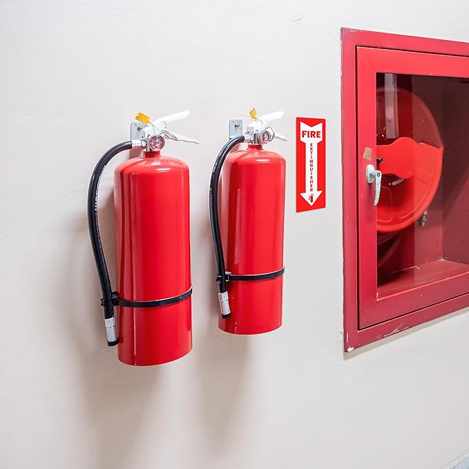 Fire Extinguisher Sticker (Vertical) for Commercial and Business Use: Office, Facility, Landlord - High Visibility Fire Extinguisher Sign for Safety and Compliance: Size 6" x 2", 4 Labels