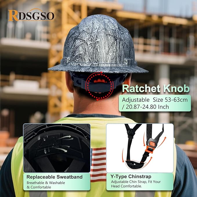 Full Brim Hard Hats ANSI/ISEA Z89.1 Type I Class E Certified 6-Point Suspension Lightweight Adjustable Safety Helmet for Construction Industrial