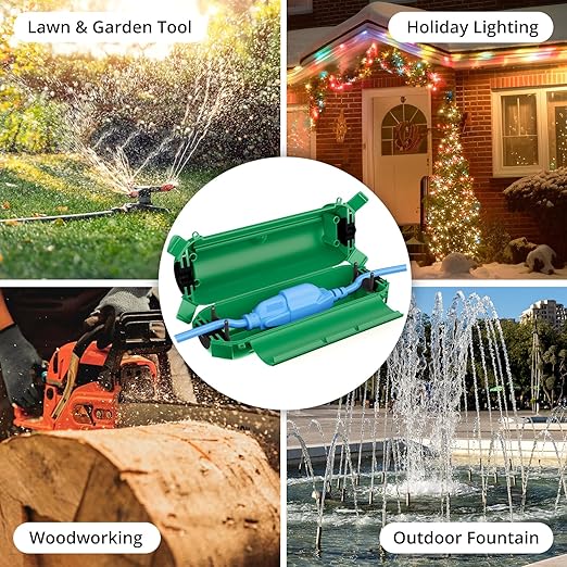 QUOBAS Outdoor Extension Cord Cover, Weatherproof Electrical Connection Box with Lockable Latches and Mounting Holes for Outdoor Sockets, Plugs, Outlets, Holiday Lighting, Power Tools, Green