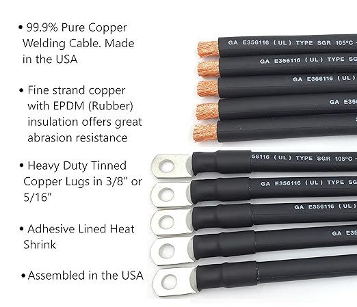 4 AWG Gauge Fully Assembled Battery Cables, 1-15ft Lengths, Positive or Negative Wire, Pure Copper Battery Replacement Cables, Solar Car Truck RV Camper (3ft - 3/8” Lugs, Single Black)