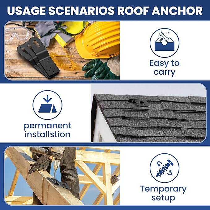 Roof Safety Anchor,Permanent Roof Anchor For Fall Protection Connects To Wood Surfaces,Metal Roofing Anchor Use With Roofing Harness, Safety Ropes And Other Roof Safety Kit (Black - 5 Pack)