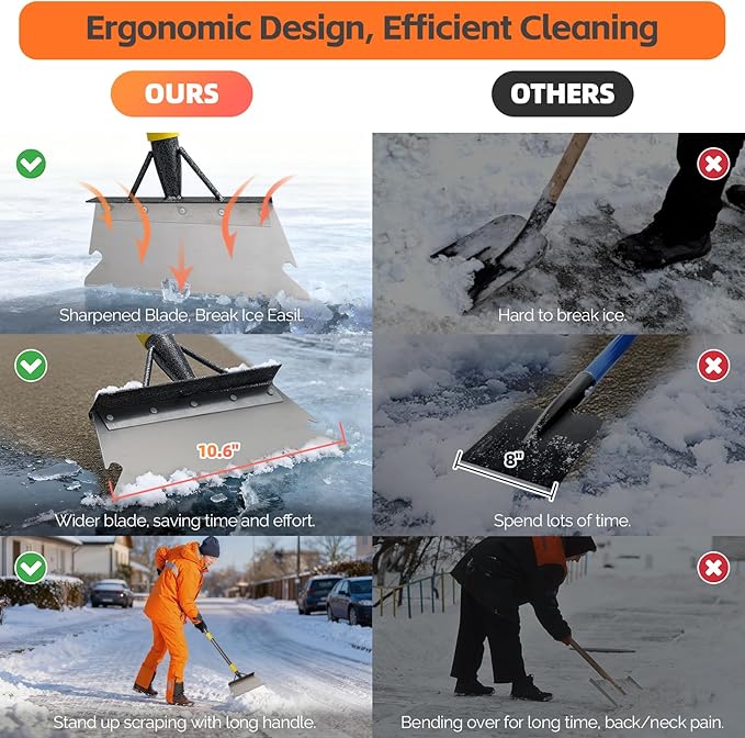 Floor Scraper Long Handle - Weed Scraper Tool,Multifunctional Garden Cleaning Flat Shovel,Heavy Duty Metal Sharp Blade for Lawn Edging,Sidewalk Weeding,Driveway Steps Snow Shovel Ice Removal 60"