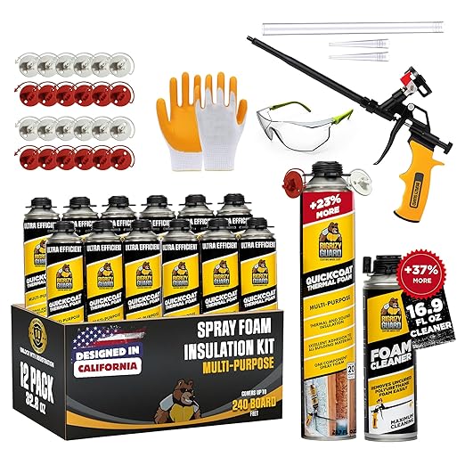 UPGRADED v2.0 Spray Foam Insulation Kit - Closed Cell Spray Foam, 32.8 oz Can, DIY Wide Polyurethane Expanding Sealant for Garage Door, Attic, Covers 240 Board ft(12 Pack, Gun & Cleaner)