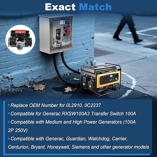 0L2910 Automatic Transfer Switch 100 Amp with Handle 100A 2P 250V Replacement for Generac Generator Transfer Switch Assembly 0C2237 0L2910