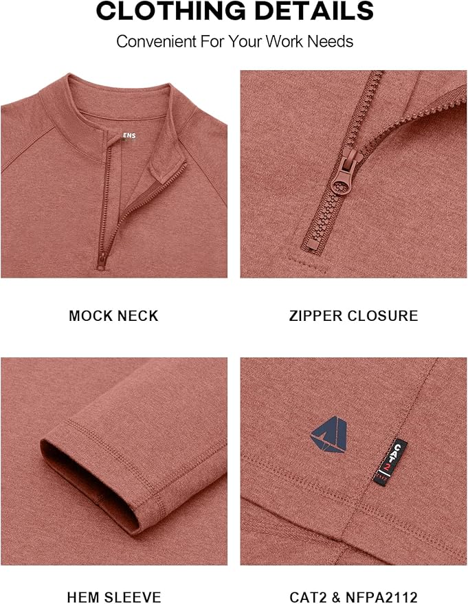 FR Shirts for Men Flame Resistant Shirt CAT2 Quarter Zip Up Pullover 1/4 Zip 5.5oz Light Weight