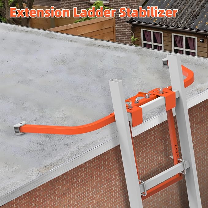 Ladder Stabilizer,Heavy Duty Steel Extension Ladder Stabilizer for Roof Gutter and Wall with Anti-Slip Rubber Feet,Ladder Standoff with Wing Span/Wall Extension Accessory(Orange)