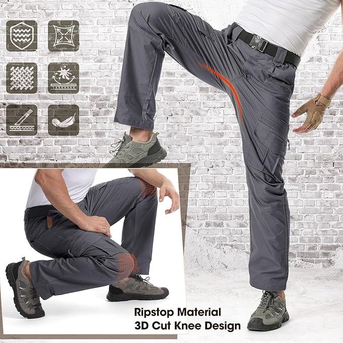 IGOLUMON Men's Ripstop Tactical Pants Breathable Stretch Cargo Pants Outdoor Lightweight EDC Work Hiking Pants Zipper Pockets