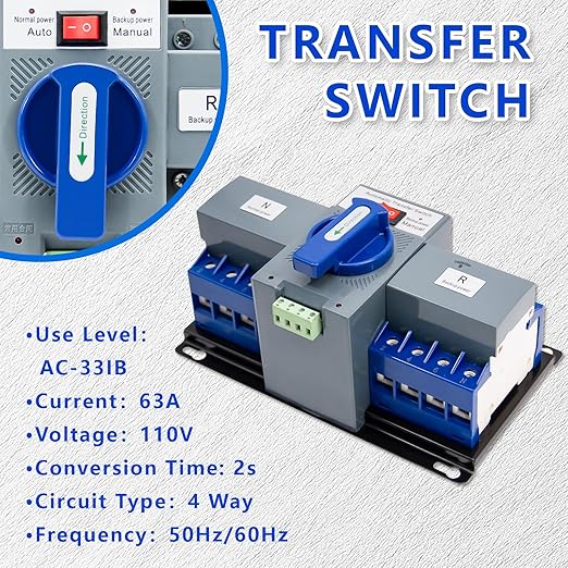 Dual Power Automatic Transfer Switch 4P 63A AC110V Generator Changeover Switch ATS 50Hz/60Hz