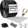 6in X 100ft Solar Panel Bird Guard - 1/2" Black PVC Mesh Galvanized Rust-Resistant Net, Critter Guard for Solar Panels with 70 Fastener Clips, Gloves, Cutting Pliers