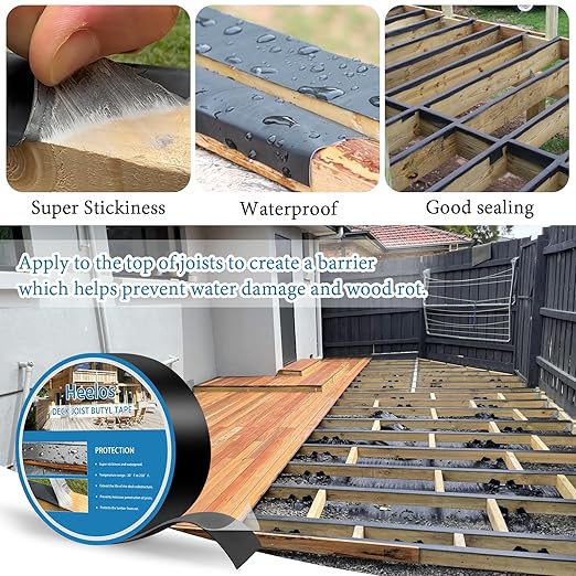 Deck Joist Tape 2''×50',4 Pack Weather-Resistant Joist Tape for Decking,Waterproof Seal Antiseptic Butyl Decking Tape,Self-Adhesive Flashing JoistsTape for Wood Decks Beams Roof