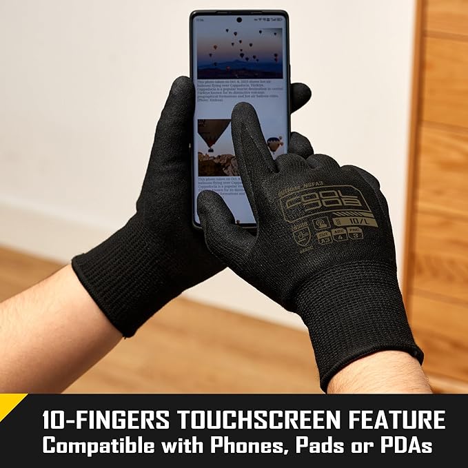 COOLJOB A3 Cut Resistant Fishing Gloves for Men, Touchscreen Safety Work Gloves with Grip Nitrile Rubber Coating for Glass Handling Wood Carving, Saltwater Fishing Gear, Black, Small, 12 Pairs