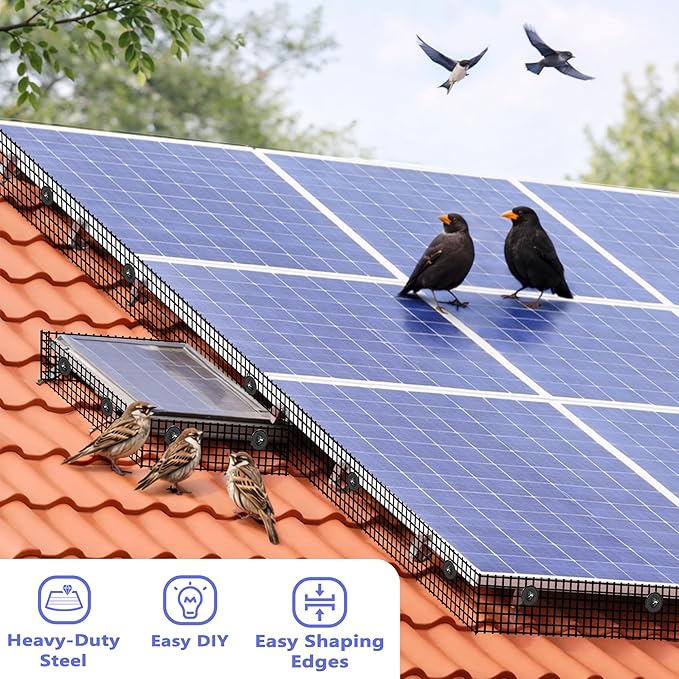 PROLEE 6 Inch X 100FT Solar Panel Bird Guard, Anti-Rust Critter Guard with 100 Fastener Clips Rooftop Solar Panel Bird Wire Screen, Removable Without Damage(6 Inch x 100 Feet)