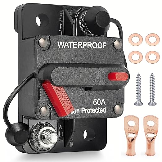 60Amp Circuit Breaker for Boat Trolling Motor Marine, 12V-48V DC Breaker with Manual Reset Waterproof Inline Fuse for ATV/RV/Trailer/Automotive/Car/Solar System/Electronic Battery Disconnect