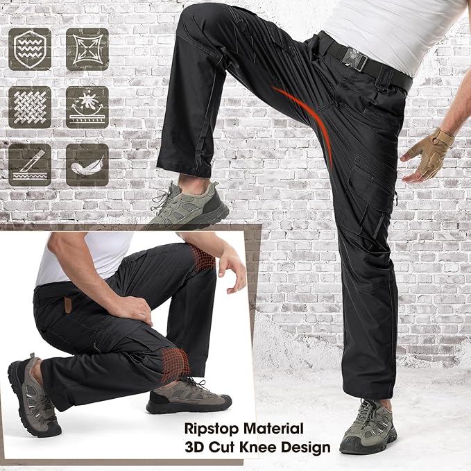 IGOLUMON Men's Ripstop Tactical Pants Breathable Stretch Cargo Pants Outdoor Lightweight EDC Work Hiking Pants Zipper Pockets