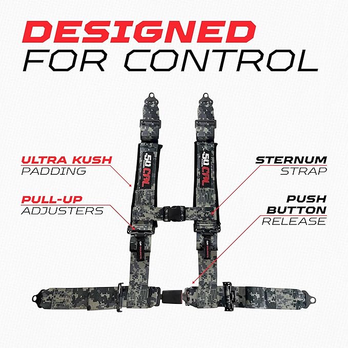 1pc 2" Camo 4 Point Harness for Bucket Seat, Push Release 10 Color harnesses, Racing Harness 4 point Race Car Off Road UTV RZR 6039