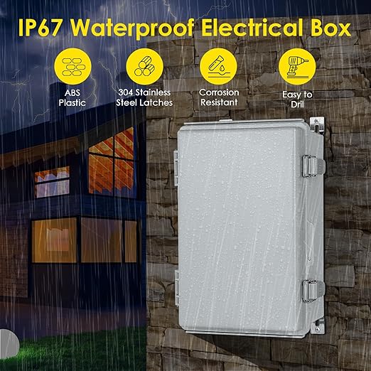 Waterproof Electrical Junction Box, IP67 Plastic Weatherproof Electrical Junction Box Enclosure with Aluminum DIN Rail, Mounting Plate, Wall Brackets for DIY Projects (11.4"×7.5"×5.5")