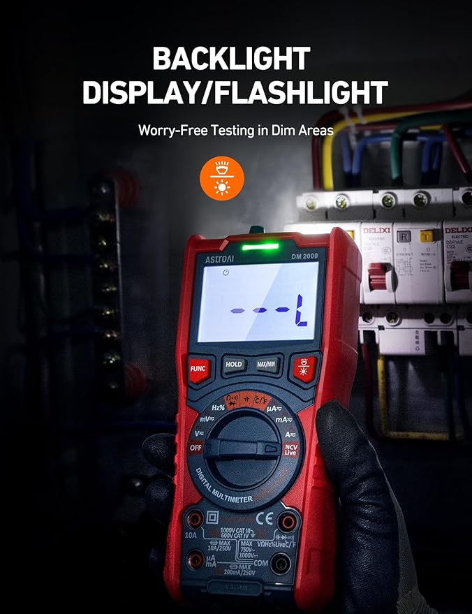 AstroAI Digital Multimeter Tester TRMS 20000 Counts with Higher Resolution Auto-Ranging Voltmeter; Accurately Measures Voltage Current Resistance Diodes Continuity Duty-Cycle Capacitance Temperature