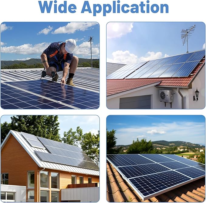 Solar Panel Mounting Bracket Kit, 10 Pcs Aluminum Solar Panel Roof Mount Set with Mounting Rails, Mid & End Clamps, Universal PV Module Rack for Metal, Tin, Flat, Sheet Rooftop Installation & Fixing