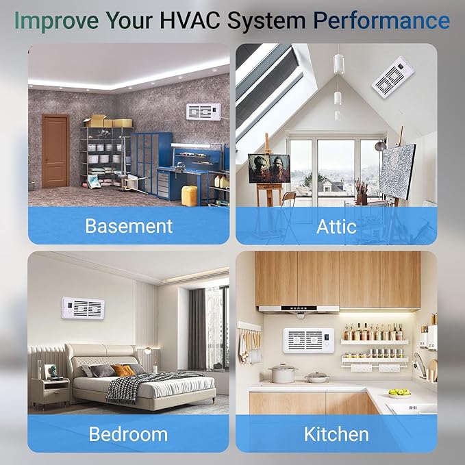 Register Booster Fan Fits 4" x 10" Register Holes, Vent Fan with DIY Scent Diffuser,Quiet 10-Speed Smart Heating Cooling AC with LCD Screen,Remote Control and Thermostat Control for Home,Wall,Floor