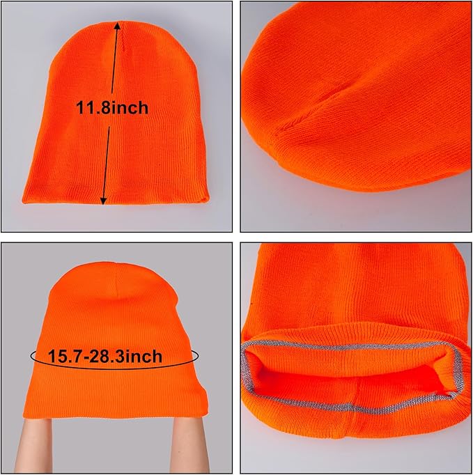 Sucrain 2 PCS Reflective Knit Hat Adult Safety Beanies Hats Warm Winter Knit Caps with Reflective Stripes for Outdoor Work