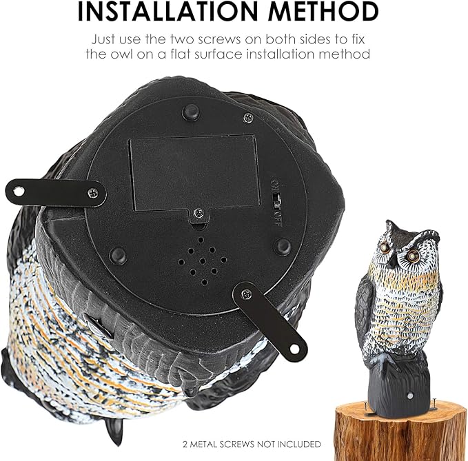 Ruolan Brid Owl Keep Birds Away,Owl Decoy with Flashing Eyes&Frightening Sound for Garden Yard Outdoor