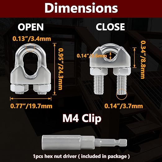 20PCS M4 5/32 Inches Stainless Steel Wire Rope Clips