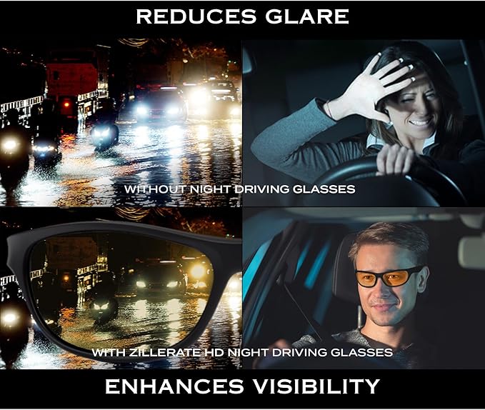 Night Vision Driving Glasses - Anti Glare HD Polarized Yellow Tinted Sunglasses for Men & Women