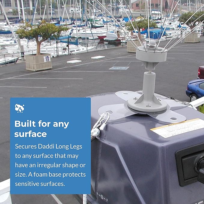 Bird Barrier Boat Base for Daddi Long Legs Bird Deterrents Flexible and Easy to Remove Mount for Boats and Marinas Attaches Easily to Any Surface by Bungee Cord/Rope - Daddi Long Legs Sold Separately