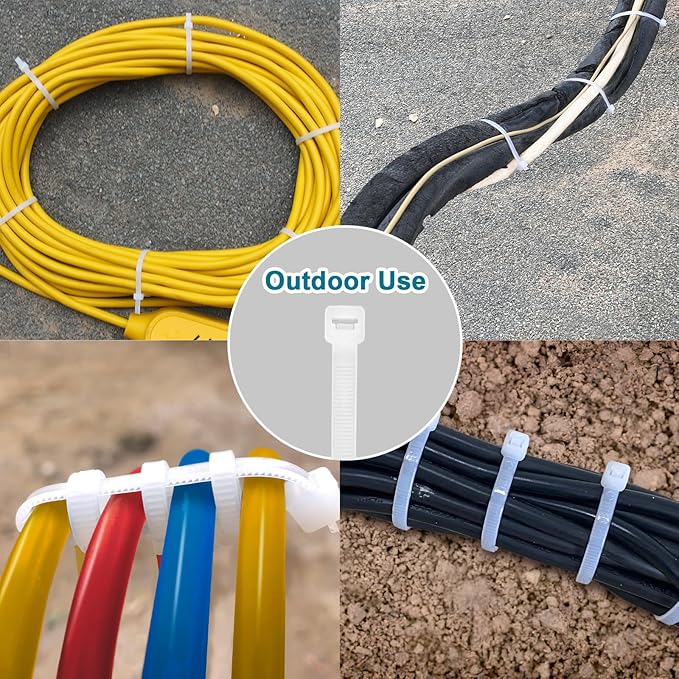 White Zip Ties 14 inch (100 Pack), Clear, 50 lb, UV Resistant Cable Ties for Outdoor Use, LOCKLOCK