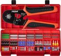 PEBA Hexagonal Ferrule Crimping Tool Kit, AWG 28-7 Self-Adjusting Ratchet Wire Crimper with 21 Sizes Tinned Copper Terminals (8/9/10/12mm), Hex Crimp Pliers for Professional Electrical Wiring