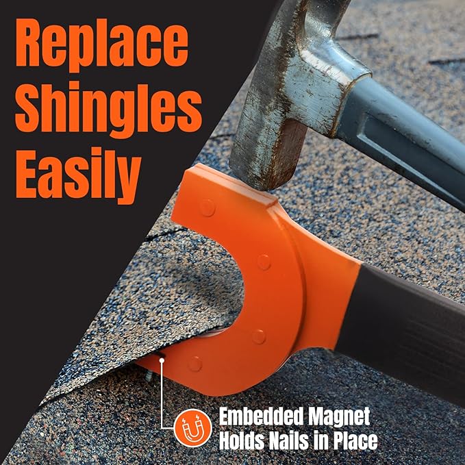 IMPRESA Pack of 2 Shingle Nail Puller - Safety Orange Ergonomic Comfort Grip & Roof Repair Tools - Magnetic Grip & Shingle Nail Remover - High-Contrast Orange Finish & Roofing Tool
