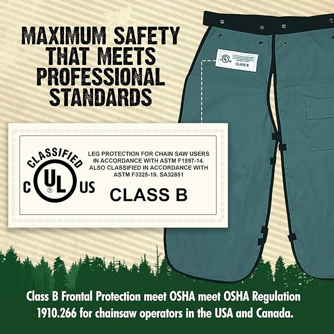 FORESTER Chainsaw Chaps for Men & Women | Apron-Style Chaps with Pocket & Adjustable Waist | Chainsaw Safety Equipment
