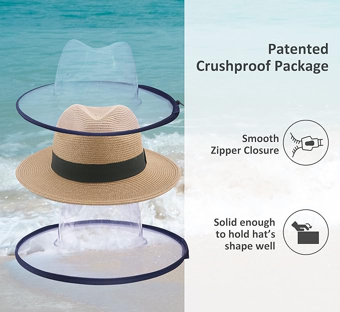 Joywant Womens Straw Fedora Beach Sun Hat, Packable Wide Brim Panama Hat for Women UV UPF50+ Summer Hat